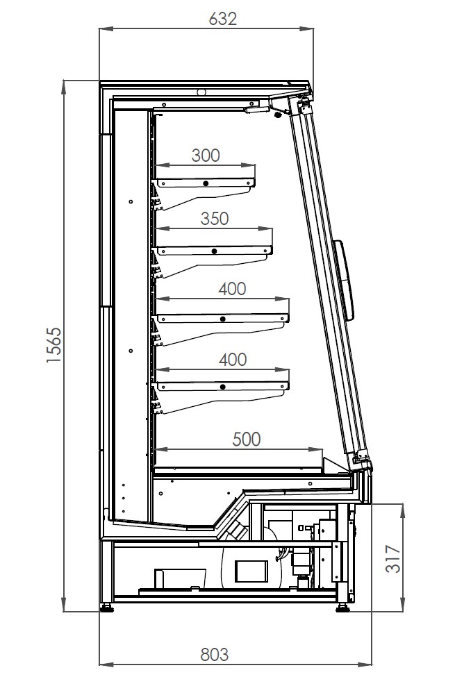 Полу - вертикална хладилна витрина ATHENA 125 / 1250x803x1565mm , Plug in, R290, отворена с нощна щора 