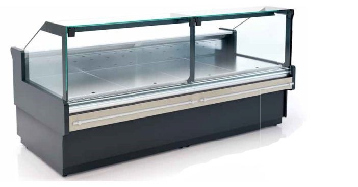 Щандова хладилна  витрина BARBUDA L PLATINUM 2500x1200x1200mm Plug-in, право челно стъкло, с депо, к-т страници