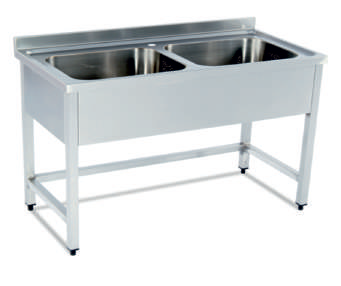 WORK TABLE WITH 2 SINKS WITHOUT MAIN SHELF, 1300x700x850