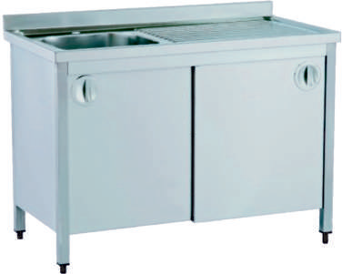 [KRCS.DTECT.1460R] Шкаф INOX 1 мивка/дясна с плъзгаща се врата 140х60х85