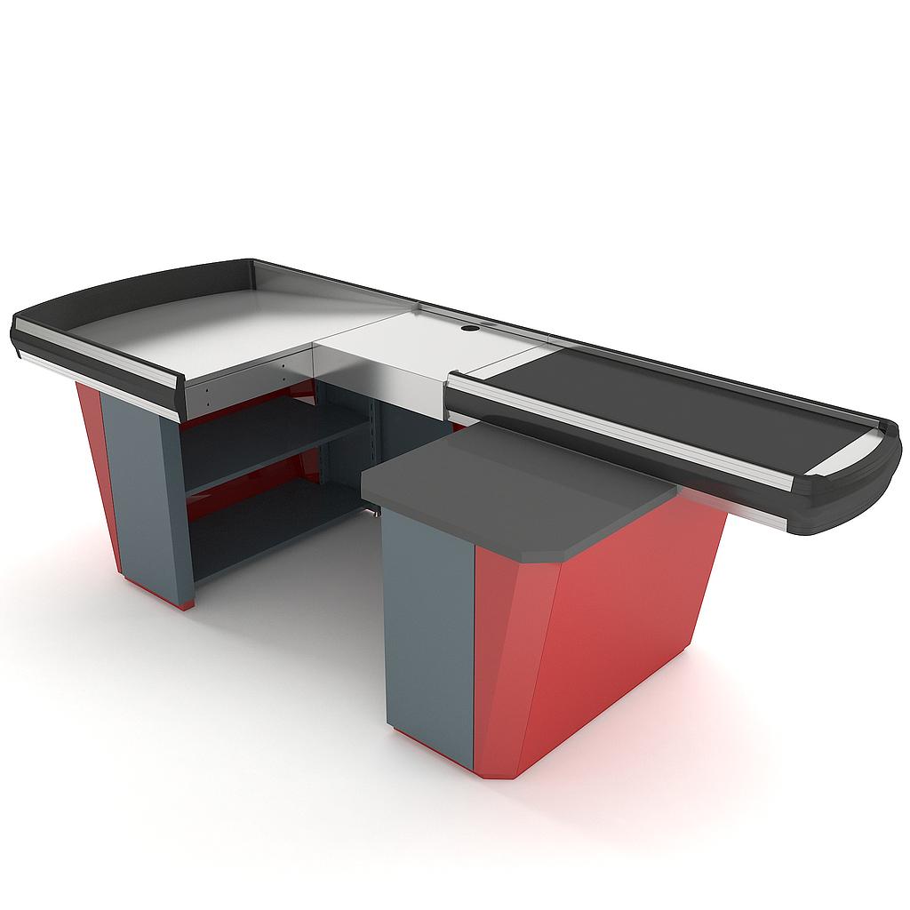 Касов бокс OVAL &quot;L&quot; с подвижна лента 2900х1100х900мм, с отвори за скенер и касово чекмедже - ЛЯВ