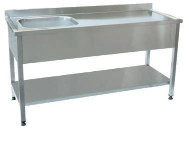 WORK TABLE WITH 1 SINK RIGHT WITH MAIN SHELF, 1200x700x850
