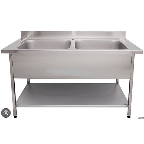 [KRCS.TRTECT.L1370] Work table with 2 sinks with main shelf 1300x700x850